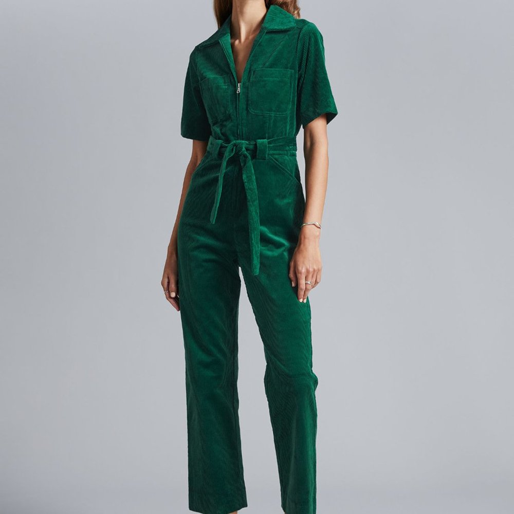 & Other Stories Belted Corduroy Jumpsuit Dark Green Size 8